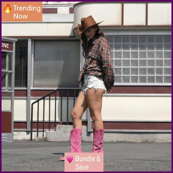 Women's Cowboy Boots Pointed Toe 2" Heel Synthetic Leather Comfort - Picture 5 of 8